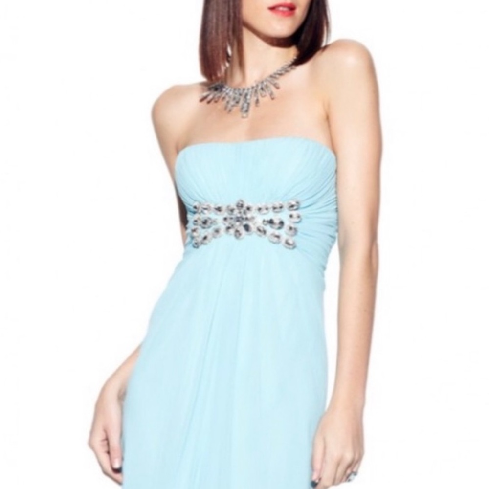 Bloomingdale’s LM Collection Sky Blue Rhinestones Prom/Wedding Maxi Dress